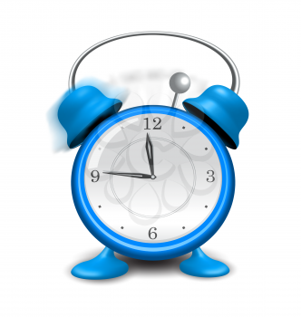 Illustration blue alarm clock close up, isolated on white background - vector