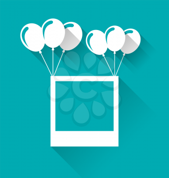 Illustration blank photo frame with balloons for your holiday - vector