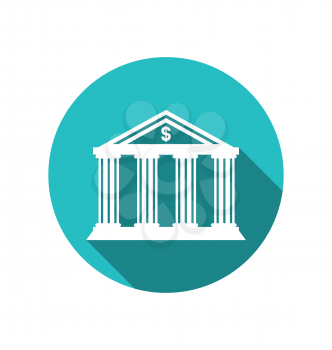 Illustration bank building in the style of a classical Greek temple, flat icon with long shadow - vector