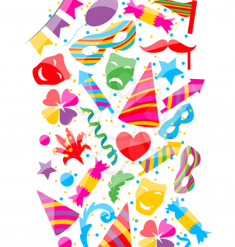 Illustration festive background with carnival and party colorful icons and objects - vector
