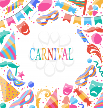 Illustration celebration Carnival card with party colorful icons and objects - vector