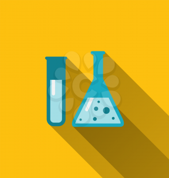 Illustration icons of chemical test tubes with shadows, modern flat style - vector