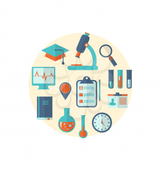 Illustrations concept of management  medical science research, set flat icons - vector