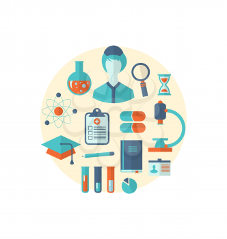 Illustration flat icon of objects chemical and medical research - vector