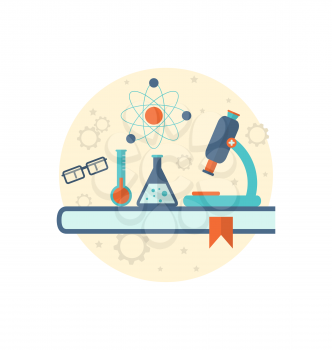 Illustration chemical engineering background with flat icon of objects - vector