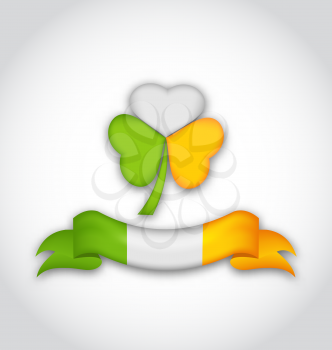 Illustration shamrock and ribbon in traditional Irish flag colors for St. Patrick's Day - vector