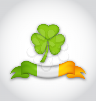 Illustration clover with ribbon in traditional Irish flag colors for St. Patrick's Day - vector