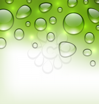 Illustration water abstract green background with drops, place for your text - vector