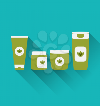 Illustration flat icons of cosmetics containers with long shadow - vector