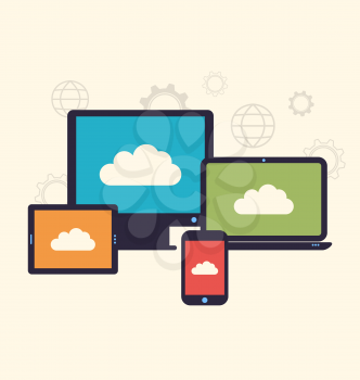 Illustration concept of cloud service and mobile devices, trendy flat style - vector