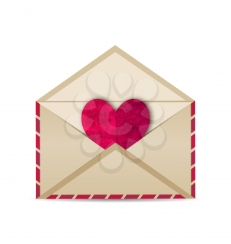 Illustration open vintage envelope with paper grunge heart - vector 