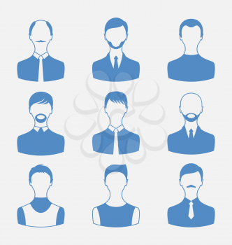 Illustration avatars set front portrait of males isolated on white background - vector