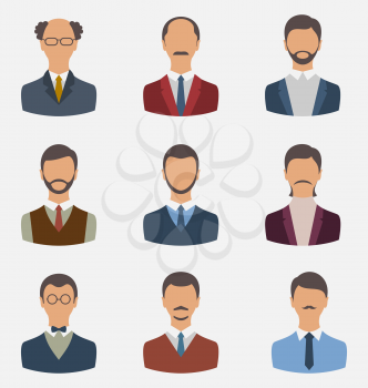 Illustration set business people, front portrait of males isolated on white background - vector