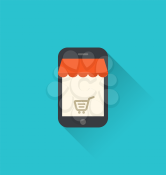 Illustrations online shopping on smartphone via modern communication technology, flat modern design style - vector