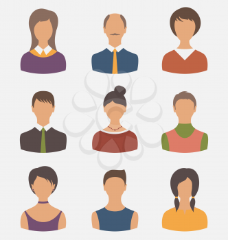 Illustration different male and female user avatars - vector