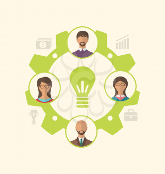 Illustration idea of teamwork and success, business people enclosed in cogwheel - vector