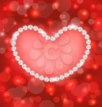 Illustration lighten background with heart made in pearls for Valentine Day, copy space for your text - vector