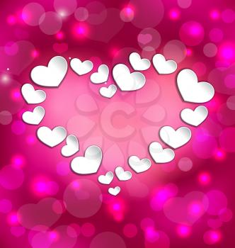 Illustration lighten background with hearts for Valentine Day - vector