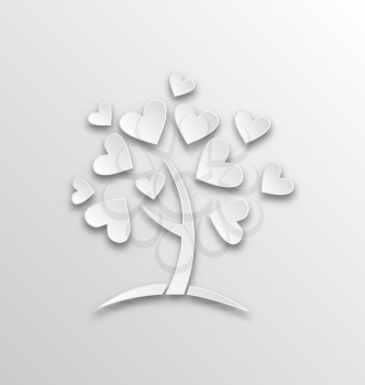 Illustration tree with hearts for Valentines Day, paper cut style - vector