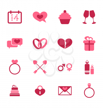 Illustration trendy flat icons for Valentines Day, design elements, isolated on white background - vector