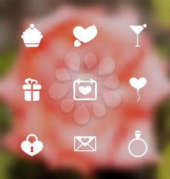 Illustration trendy flat icons for Valentines Day, blurred layout - vector