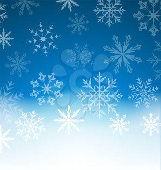 Illustration New Year blue background with snowflakes and copy space for your text - vector