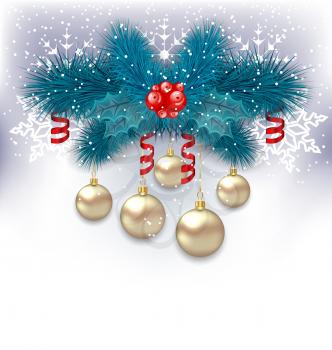 Illustration New Year background with fir branches and glass balls - vector