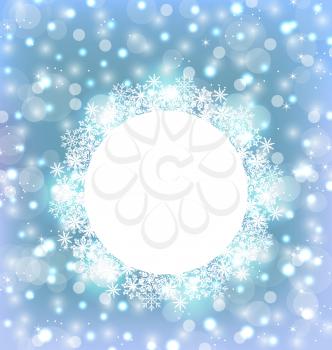 Illustration Christmas frame made in snowflakes on elegant glowing background - vector