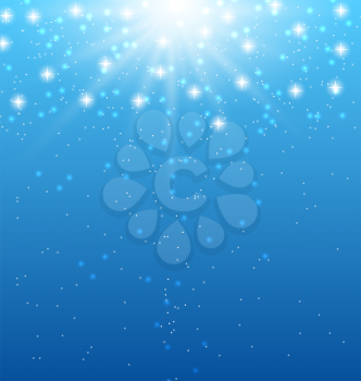 Illustration abstract blue background with sunbeams and shiny stars - vector 