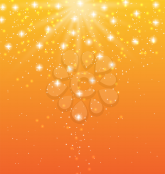 Illustration abstract orange background with sun rays and shiny stars - vector 
