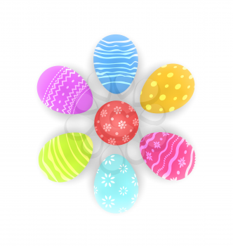 Illustration Easter set painted ornamental eggs with shadows - vector