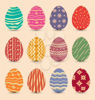Illustration Easter set vintage ornate eggs with shadows - vector