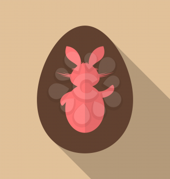 Illustration Easter bunny in chocolate egg, trendy flat style - vector