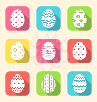 Illustration flat icon of Easter ornate eggs, long shadow style - vector