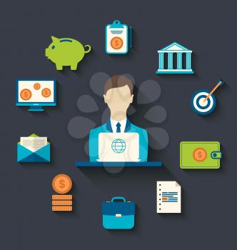 Illustration financial and business icons, flat design - vector