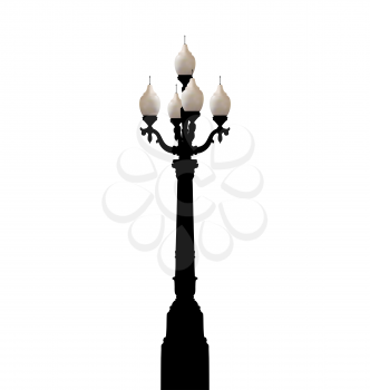 Illustration vintage forged lamppost isolated on white background - vector