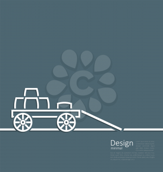 Freight wagon cartage loaded with wine casks, minimal design style - vector