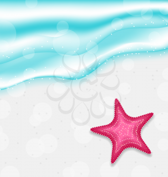 Illustration natural background with sea, sand and starfish - vector