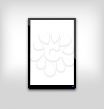 Illustration  black tablet pc computer blank white screen with light on blue led - vector