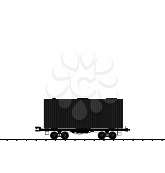 Illustration wagon cargo railroad train, black transportation icon - vector