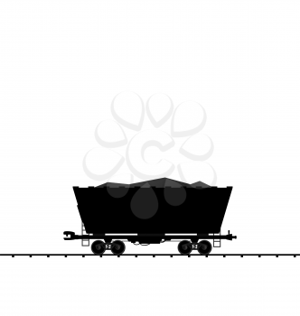 Illustration cargo coal wagon freight railroad train, black transportation icon - vector