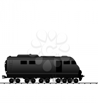 Illustration powered locomotive railroad train, black transportation icon - vector