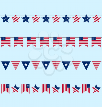 Illustration Hanging Bunting pennants for Independence Day USA, Patriotic Symbolic Decoration for Holiday - Vector