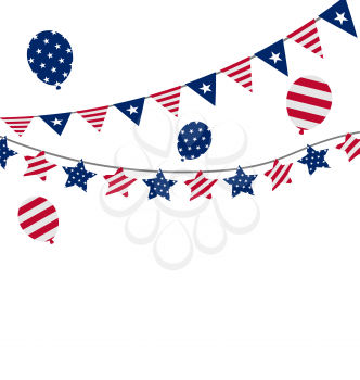 Illustration Bunting pennants for Independence Day USA, President Day, Washington Day, US Labor Day - Vector