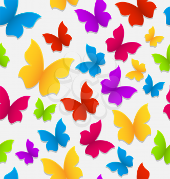 Illustration seamless pattern with colorful butterflies, repeating backdrop - vector