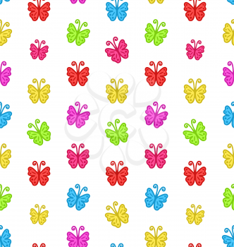 Illustration Seamless Pattern with Multicolored Hand Drawn Butterflies - Vector