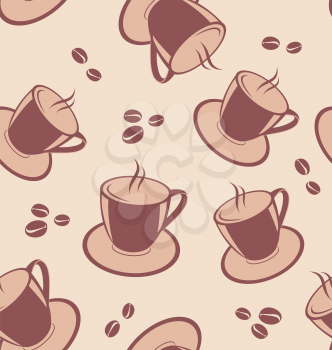 Illustration seamless pattern with coffee cups and beans - vector