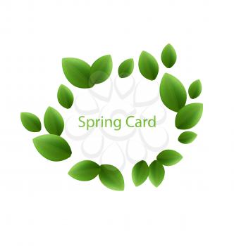 Illustration spring freshness card made in eco green leaves, isolated on white background - vector