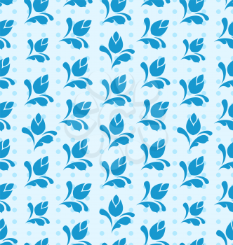 Illustration Seamless Pattern with Floral Elements, Blue Background - Vector