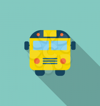 Illustration School Bus Flat Icon with Long Shadow - Vector